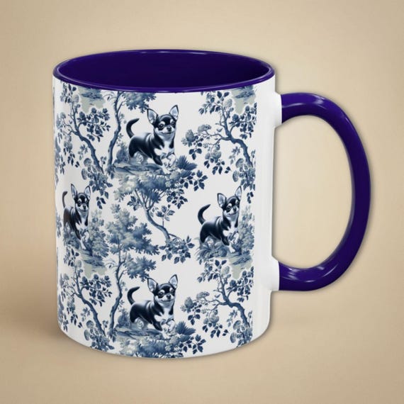 Toile Chihuahua Mug Floral Dog Coffee Cup Chihuahua Mom Gift French Country Dog Lover Tea Cup Chihuahua Drinkware for New Dog Owner Mama