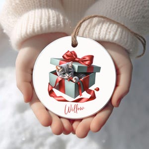 Grey Tabby Cat Ornament Personalized Gift from Cat for Mom Custom Name New Kitten Christmas Keepsake for Dad Cat Lady Pet Lover Holiday