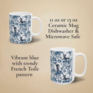 Taza de regalo con diseño de perro salchicha para mamá de perro salchicha, taza de té con estampado de perro salchicha y toile, regalo azul y blanco con diseño chinoiserie para mamá de perro salchicha. imagen 6
