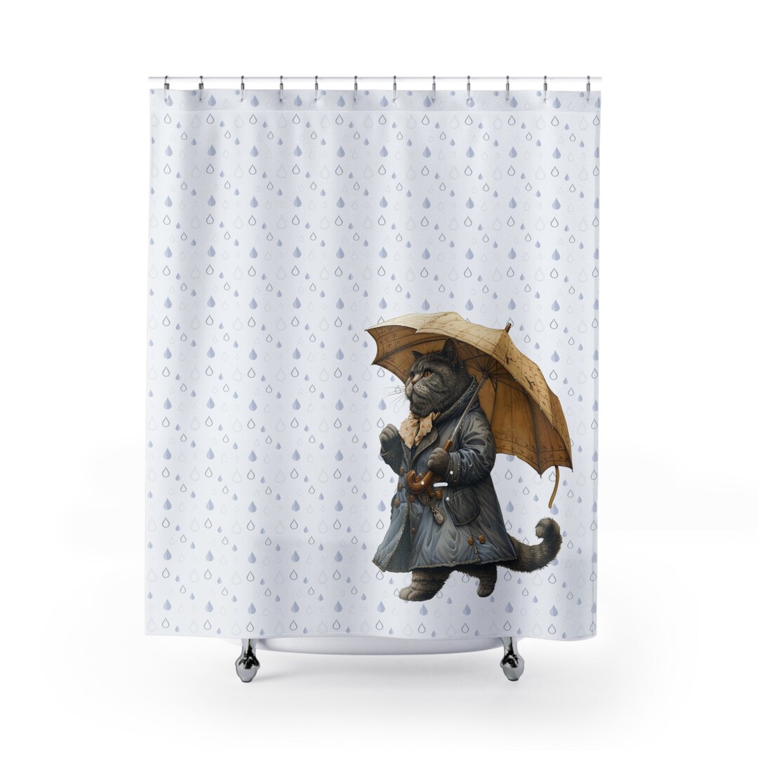 Grumpy Fat Grey Cat Shower Curtain, Chonk Cat, Fat Cat in Sweater Crazy Cat Lady Gift, Fat Gray