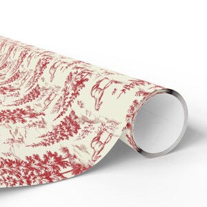 Horse Wrapping Paper, Red Toile Merry Christmas Gift Wrap, Equestrian Holiday Roll, Horse Lover Present Paper Bild 9