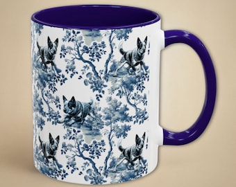 Australian Cattle Dog Mug Personalized Blue Heeler Coffee Cup Dog Lover Gift, Blue and White French Toile Dog Mug Heeler Mom Present