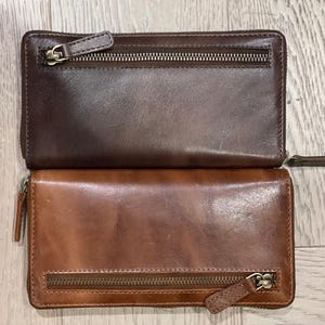 Cartera para dama, piel auténtica de grano completo, hasta 8 ranuras para tarjetas, compartimento para billetes con cremallera completa, bolsillo para monedas con cremallera, bolsillos deslizantes RFID, hecha a mano