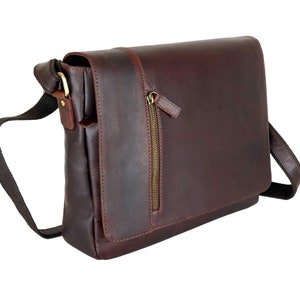 Bolso de mensajero - Cuero de grano completo para computadora portátil de 13,3 "Compartimento acolchado Múltiples bolsillos Ideal para el trabajo, la universidad, se puede usar al hombro o cruzado