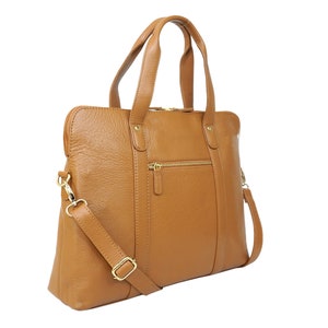 Porte-documents/sac de bureau pour femme en cuir véritable avec section rembourrée pour ordinateur portable, deux poignées, bandoulière réglable/amovible, organiseur