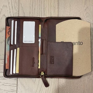 Organizador de pasaportes, compañero de viaje, con cremallera completa, fabricado en piel auténtica de grano completo, con protección RFID, cremallera de metal ZKK, hecho a mano