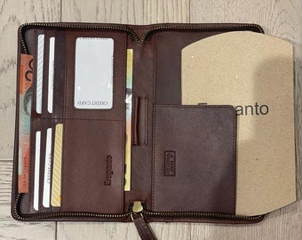 Passport Holder - Organiser, Travel Companion,Fully Zipper Around - Made Of Full-Grain Genuine Leather, RFID Secure, ZKK Zipper, Handmade