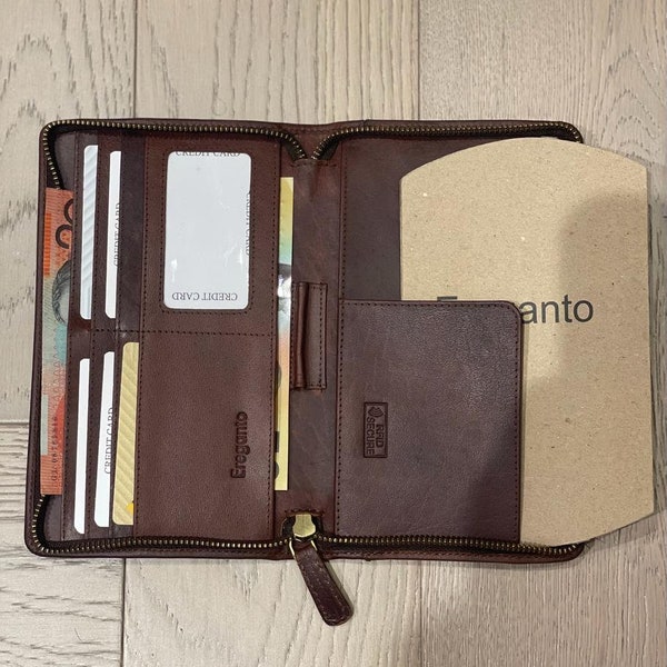 Passport Holder - Organiser, Travel Companion,Fully Zipper Around - Made Of Full-Grain Genuine Leather, RFID Secure, ZKK Zipper, Handmade