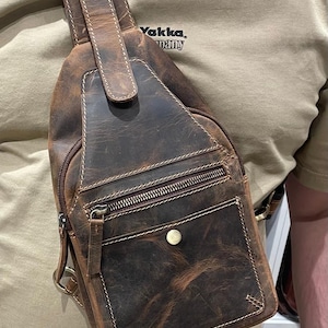 Sac à main en cuir véritable pleine fleur fait main, bandoulière rétro, sac à dos de randonnée moto, sac à dos de poitrine de tous les jours/voyages