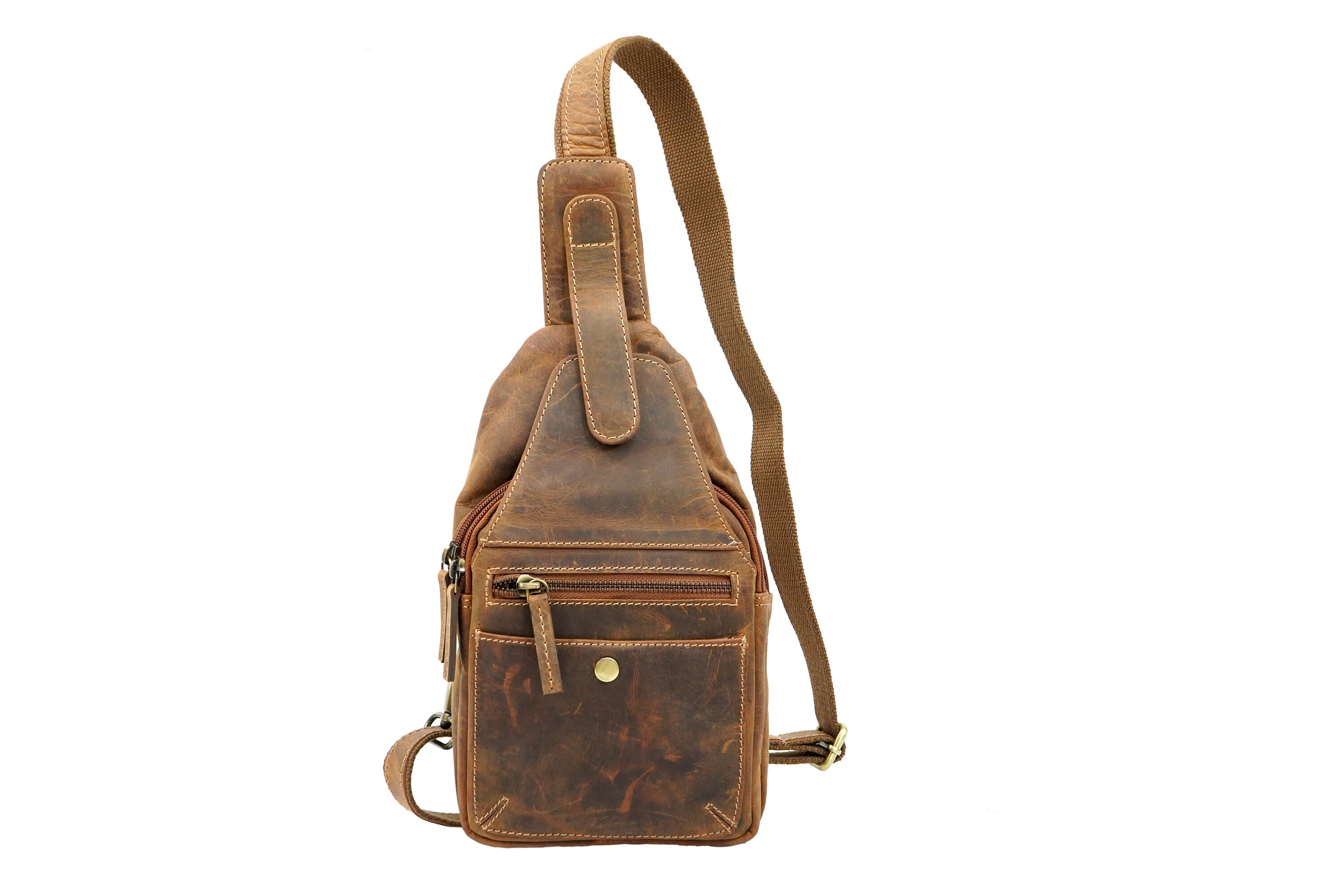 Handmade Full-grain Leather Sling Bag: Retro Crossbody 