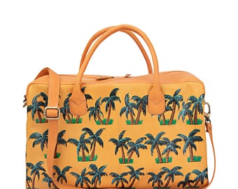 Hand-Painted Leather Duffle Bag: Palm Tree Carryall, Travel Accessories