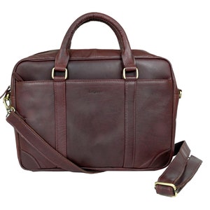 Porte-documents/cartable en cuir véritable pour ordinateur portable 15" - Avec section rembourrée pour ordinateur portable avec deux options de transport 2 poignées et bandoulière