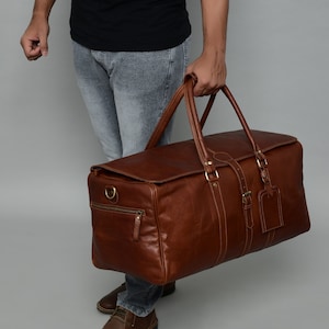 Full Grain Genuine Buffalo Leather Duffle/ Weekender Bag, Leather Holdall - Christmas Gift, Travel Carry On Bag Handmade