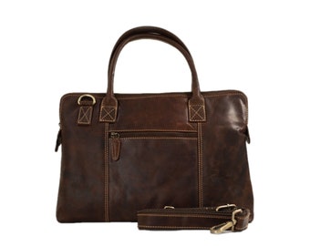 Premium Italian Leather Slim Briefcase/Messenger Bag, For Men/Women, With Laptop Section For Up to 13.5" Shoulder Strap