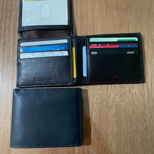 Cartera con tapa de cuero genuino suave para hombre n.° 1036, hasta 14 ranuras para tarjetas, 2 compartimentos para billetes, 1 documento de identificación con fotografía, protección RFID, empaque en caja de regalo