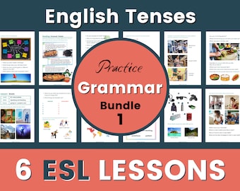 6 LECCIONES DE ESL / Paquete de nivel de tiempos verbales de inglés 1 / Gramática y conversaciones / Perfecto para lecciones en línea y en clase / Enseñanza de inglés