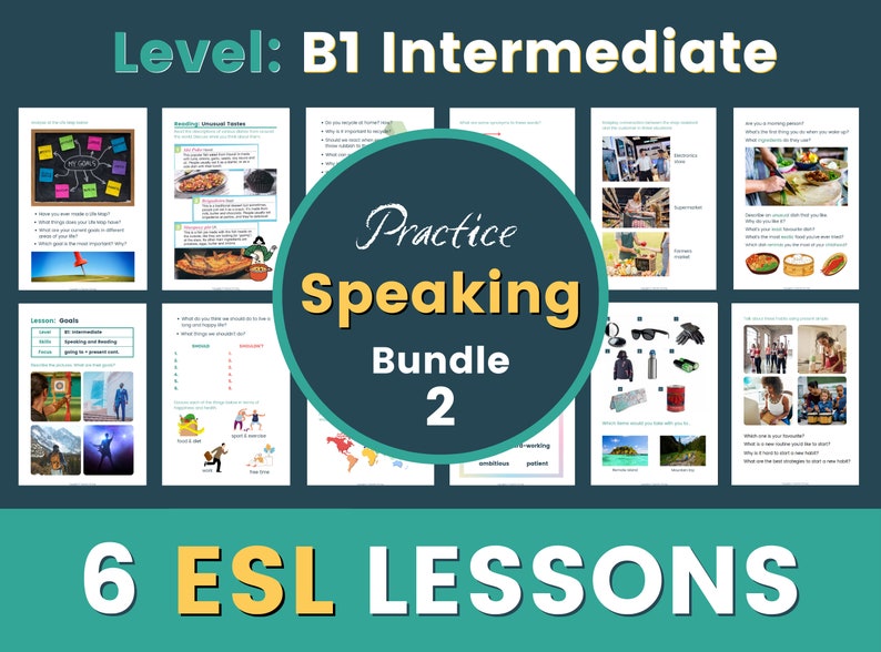 6 LECCIONES DE ESL / Paquete de nivel intermedio B1 2 / Hablar y conversar / Perfecto para lecciones en línea y en clase / Enseñar inglés imagen 1