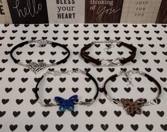 Faux Suede Bracelets| Butterfly| Infinity symbol| Heart | Bracelets | Gifts for her | Gifts | Faux Suede Jewelry