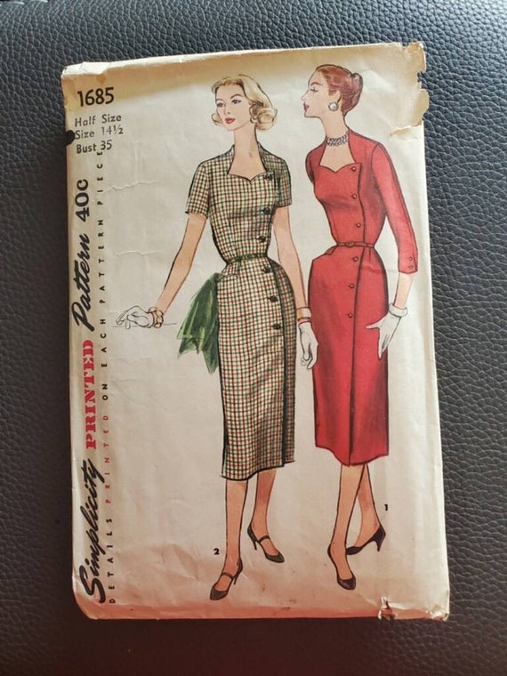 Sewing & Fiber Vintage 1950s Simplicity 1685 Dress Sewing Pattern