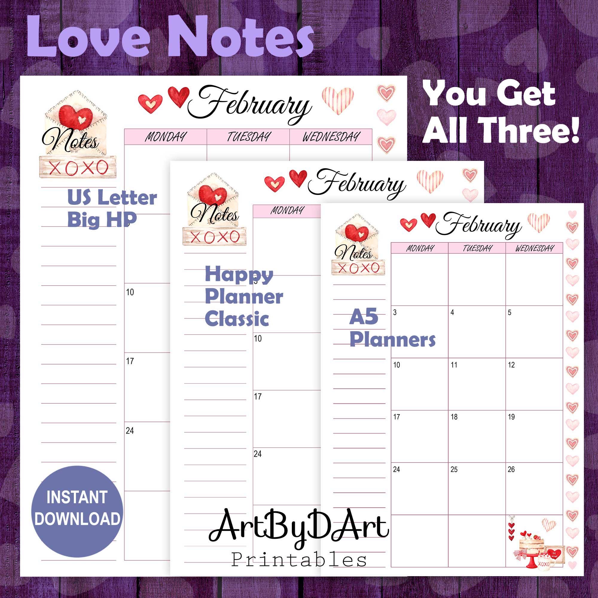 EDITABLE Valentine Theme Printable Monthly Calendar for A5, US Letter ...