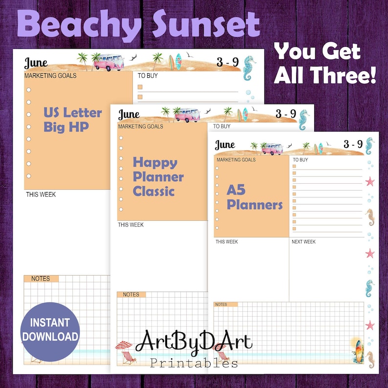 EDITABLE Beach Theme Printable Weekly Dashboard for A5, US Letter, and ...