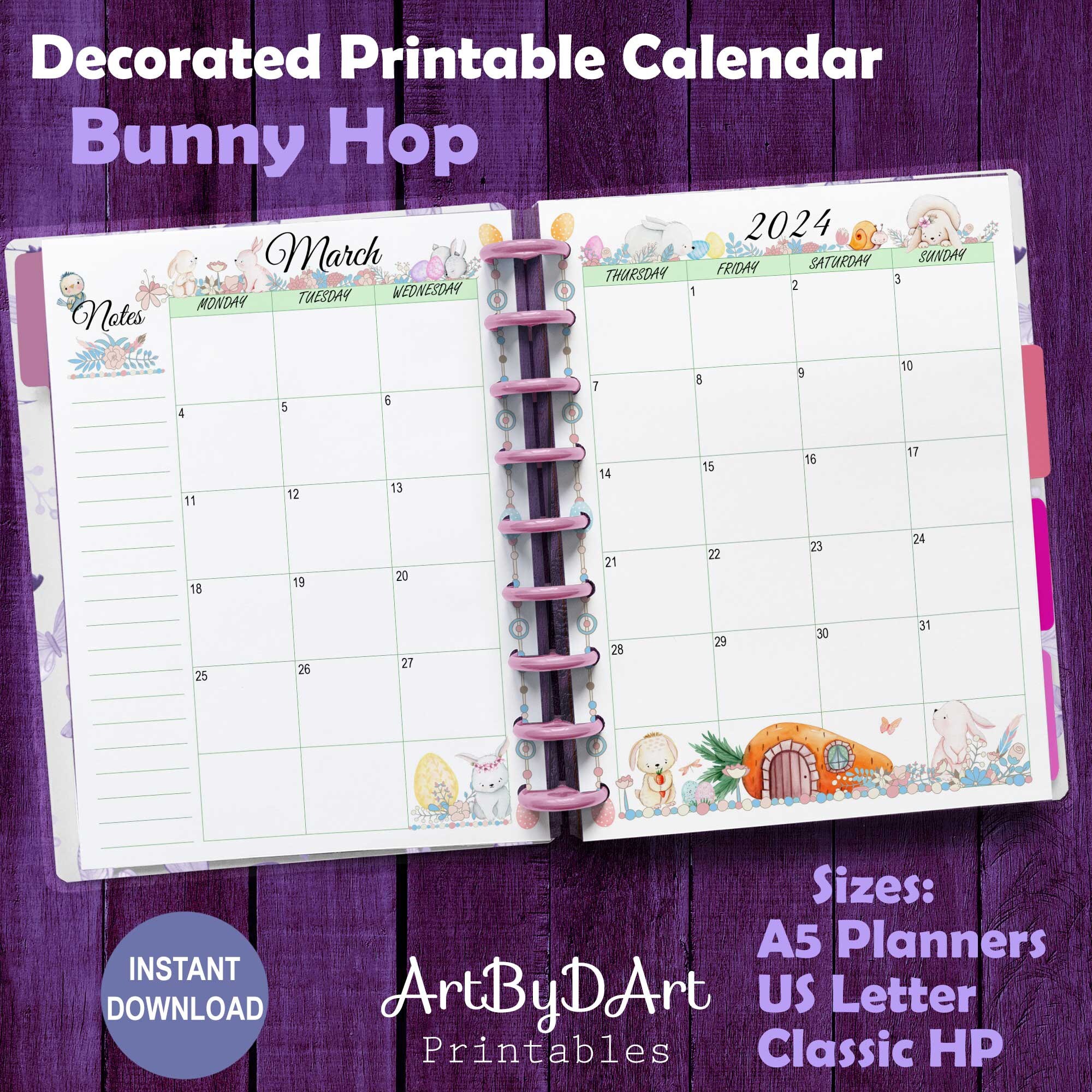 EDITABLE Easter Theme Printable Monthly Calendar for A5, US Letter, and ...
