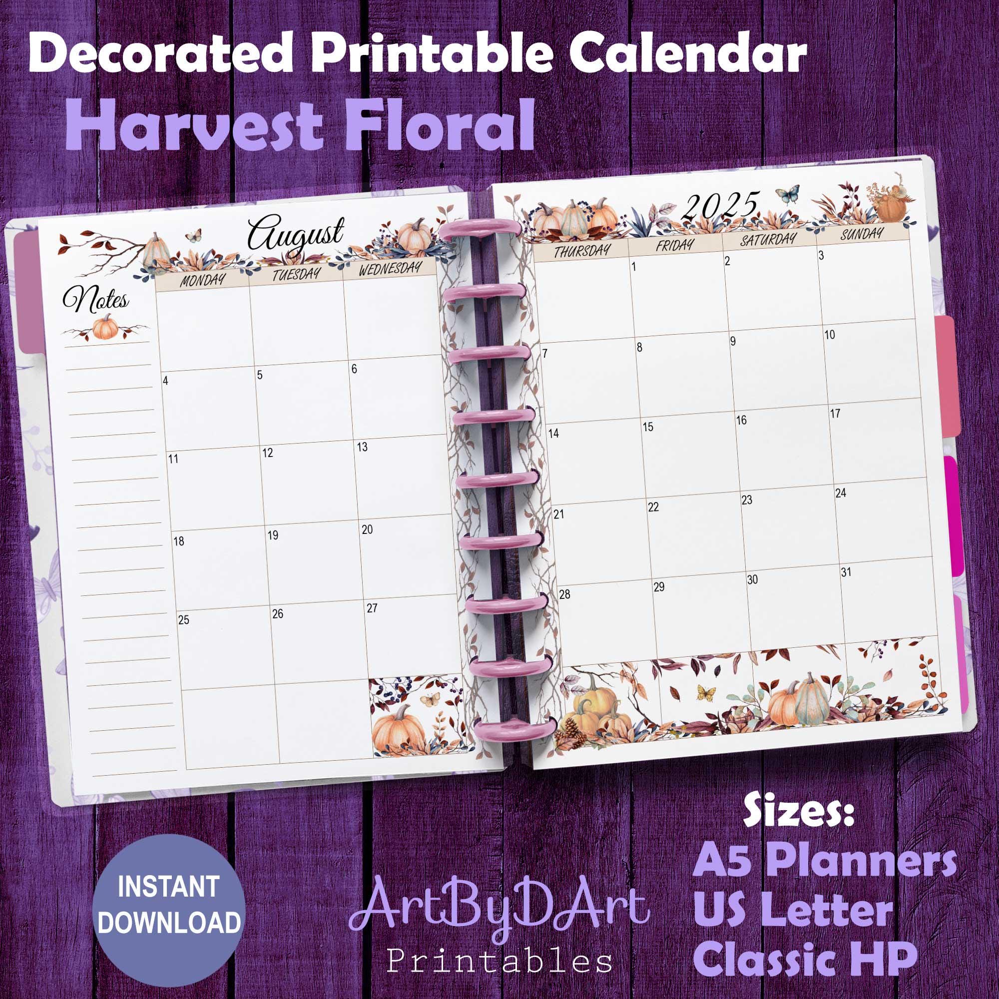 EDITABLE Autumn Theme Printable Monthly Calendar for A5, US Letter ...