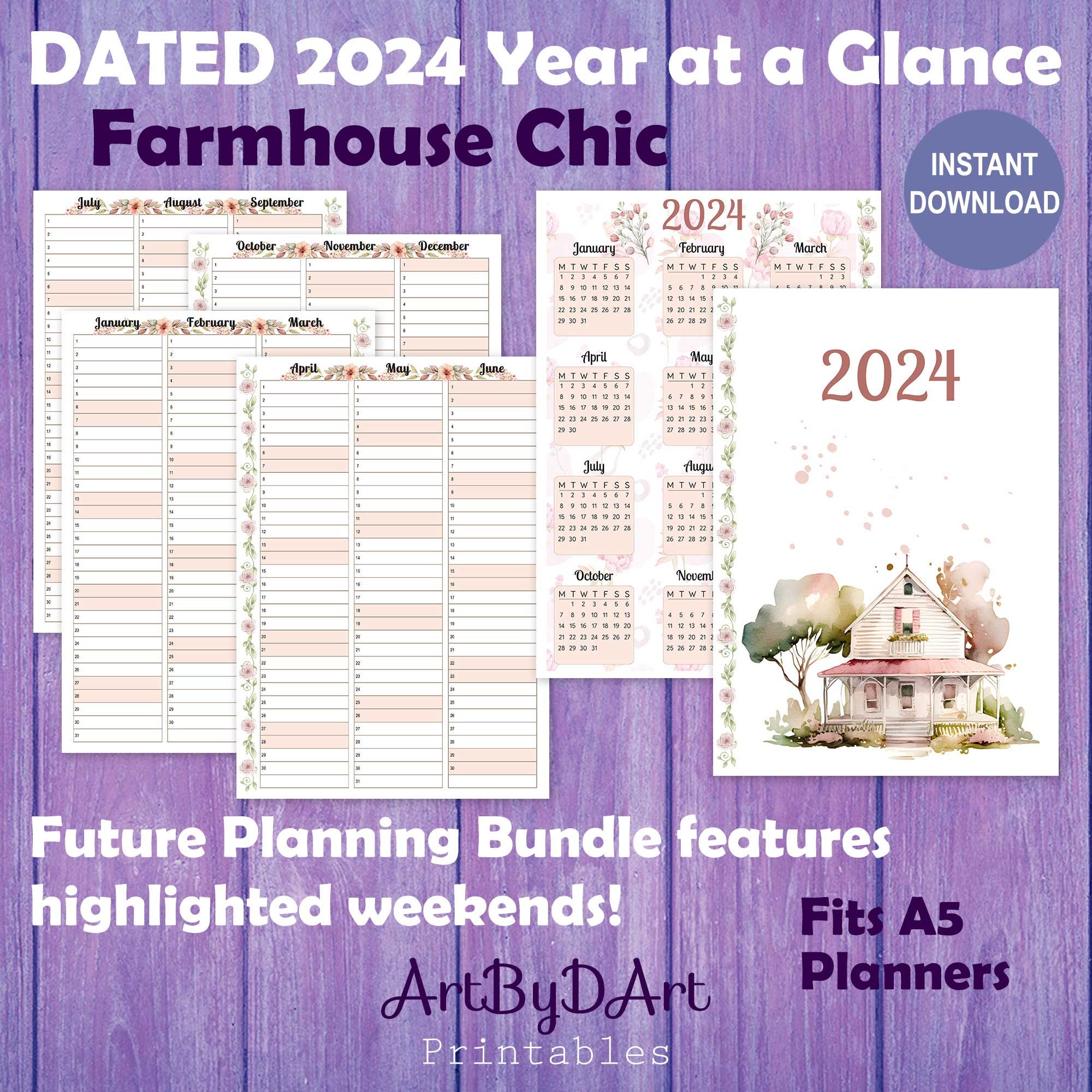 2024 DATED A5 Planner Year at a Glance Printable Calendar - Etsy