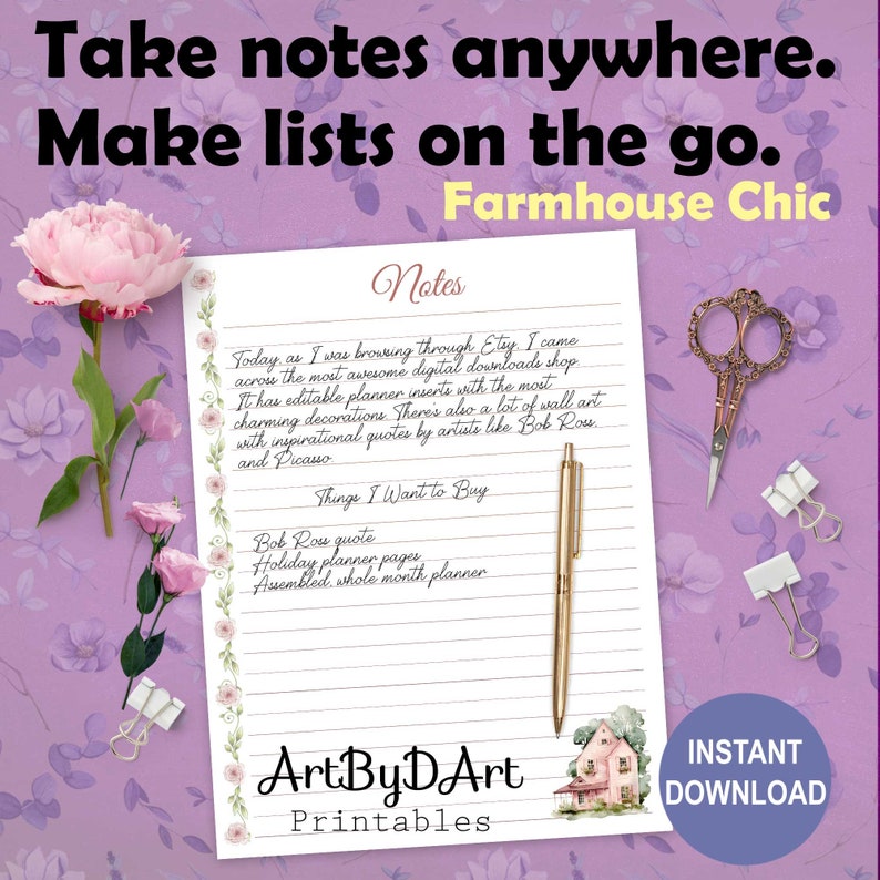 EDITABLE Printable Notes Pages for Letter Big Happy Planner Size ...