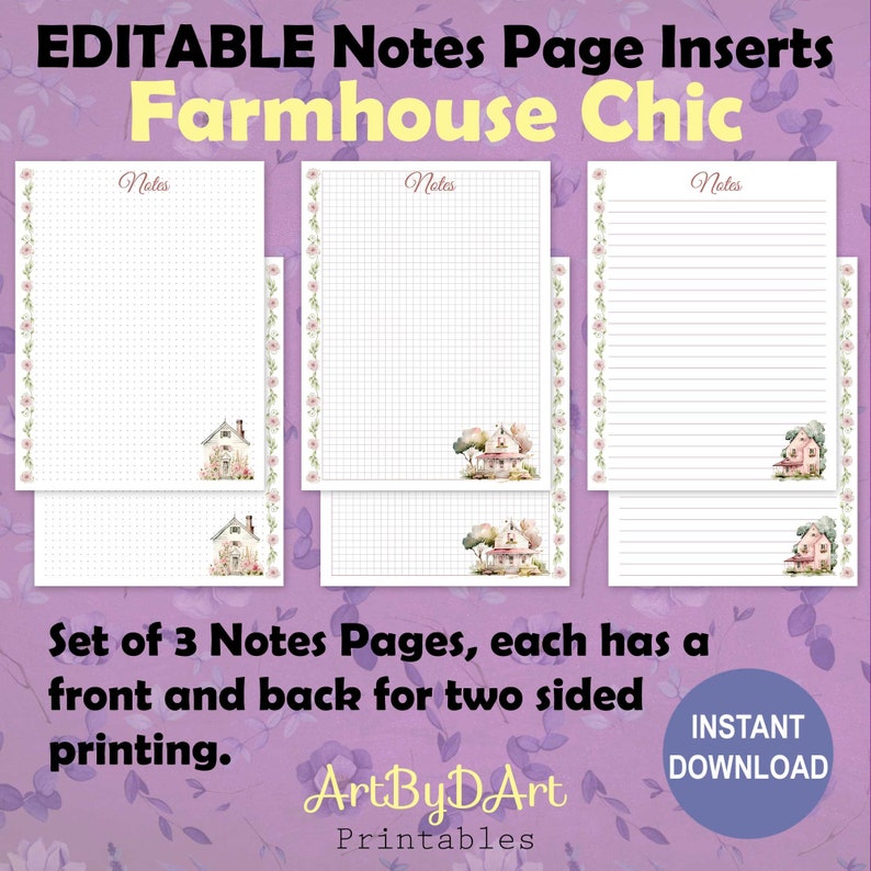 EDITABLE Printable Notes Pages for Letter Big Happy Planner Size ...