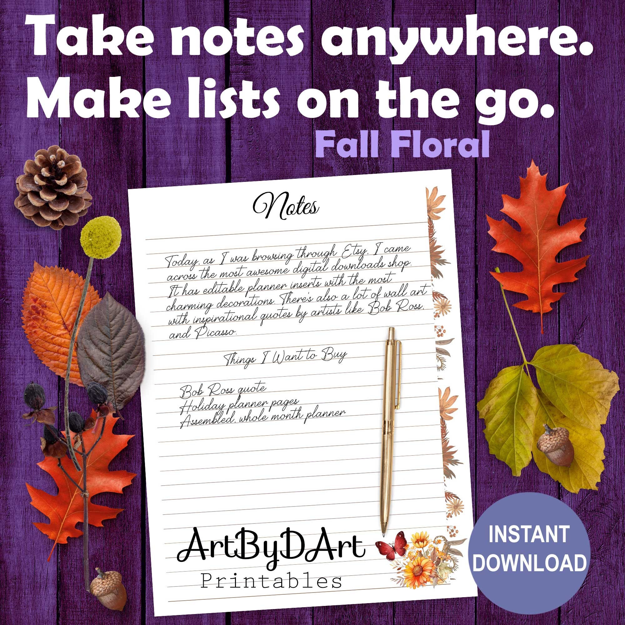 EDITABLE Autumn Theme Printable Divider/cover & Notes for A5, US Letter ...