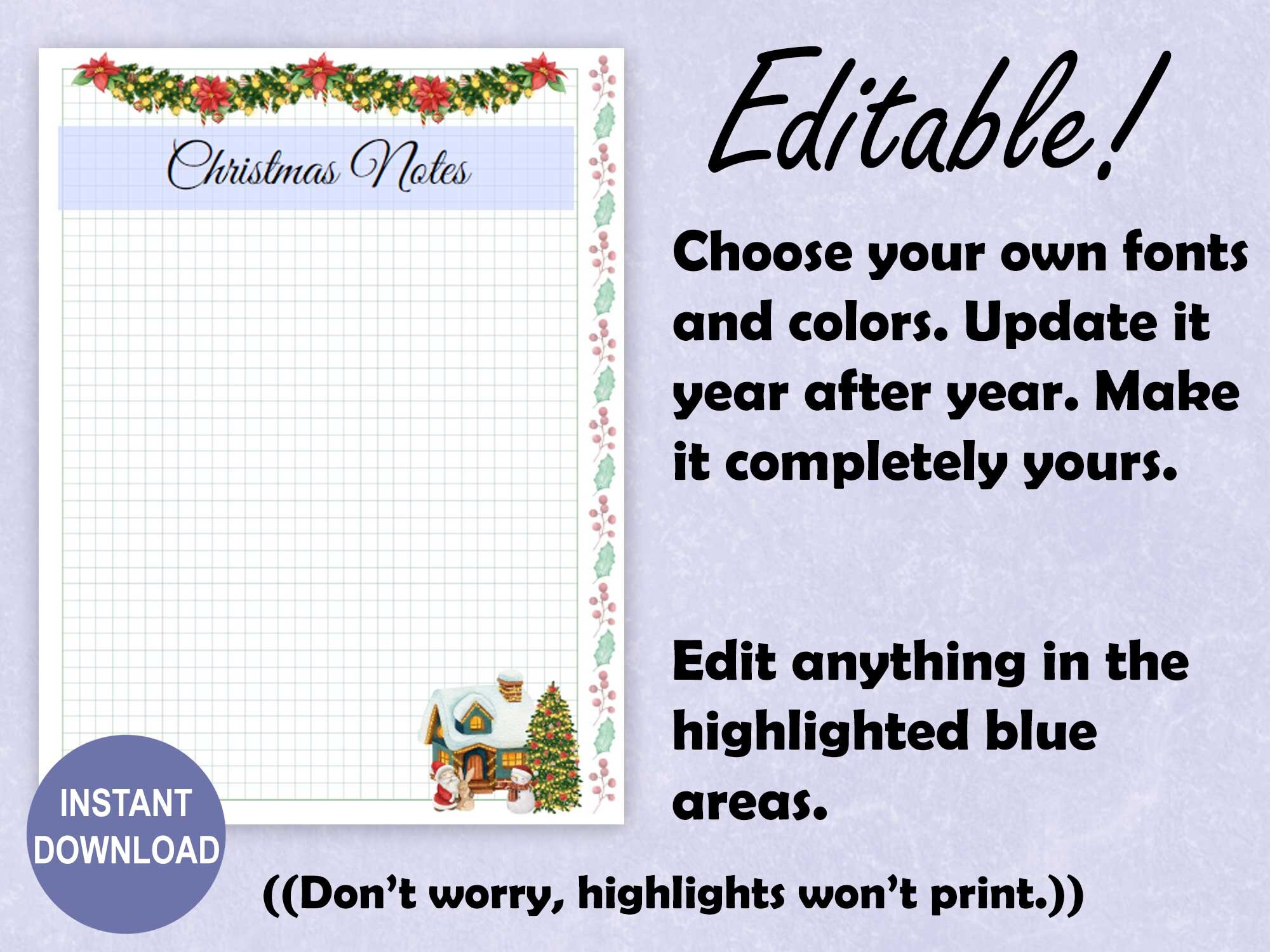 EDITABLE Festive Christmas Printable Notes Pages for Happy Planner ...