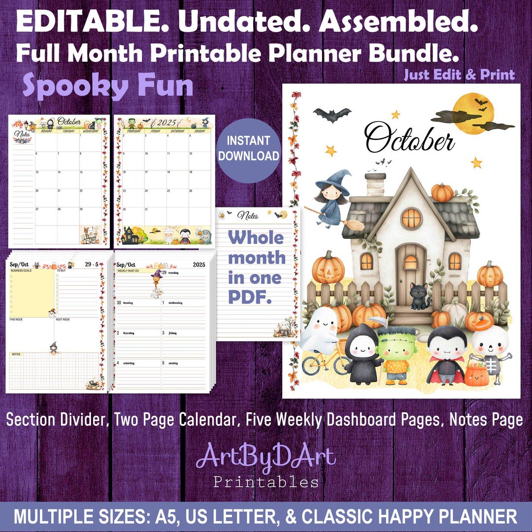 EDITABLE Assembled Full Month Planner Bundle for A5, US Letter, and ...