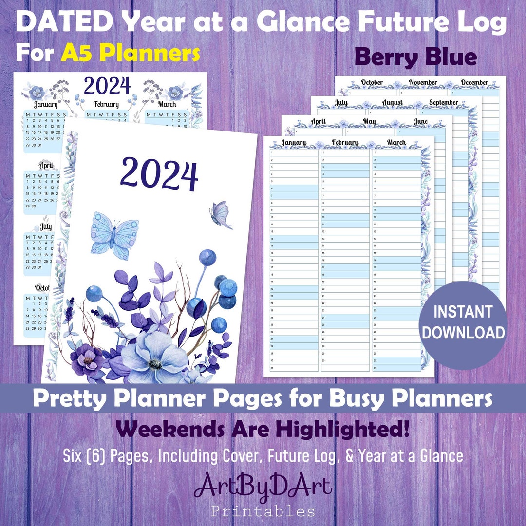 2024 DATED A5 Planner Year at a Glance Printable Calendar, Yearly ...
