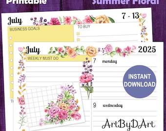 EDITABLE Floral Theme Printable Weekly Dashboard for A5, US Letter, and Happy Planners, Pretty Planner Pages, Summer Floral Collection