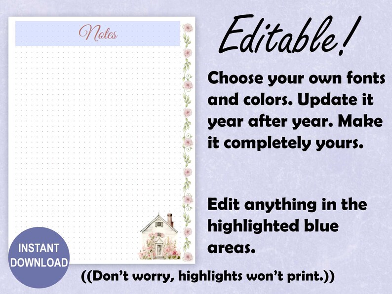 EDITABLE Printable Notes Pages for Letter Big Happy Planner Size ...