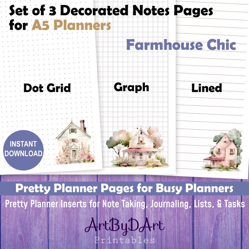 EDITABLE A5 Planner Printable Notes Pages for A5 Planner Binders ...