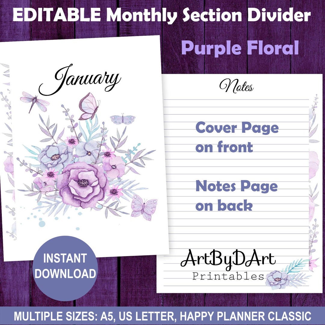 EDITABLE Floral Theme Printable Divider/cover & Notes for A5, US Letter ...