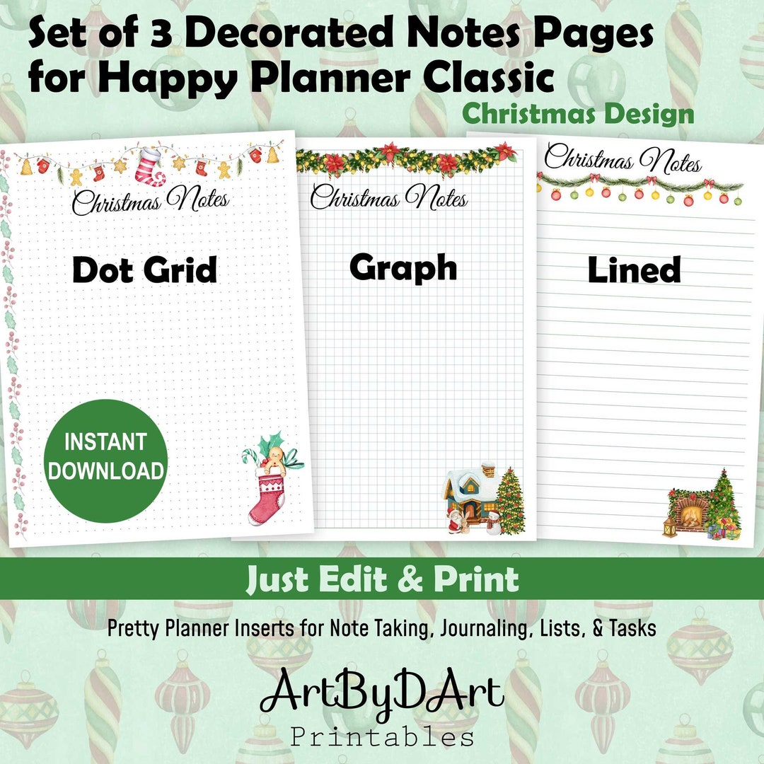 EDITABLE Festive Christmas Printable Notes Pages for Happy - Etsy