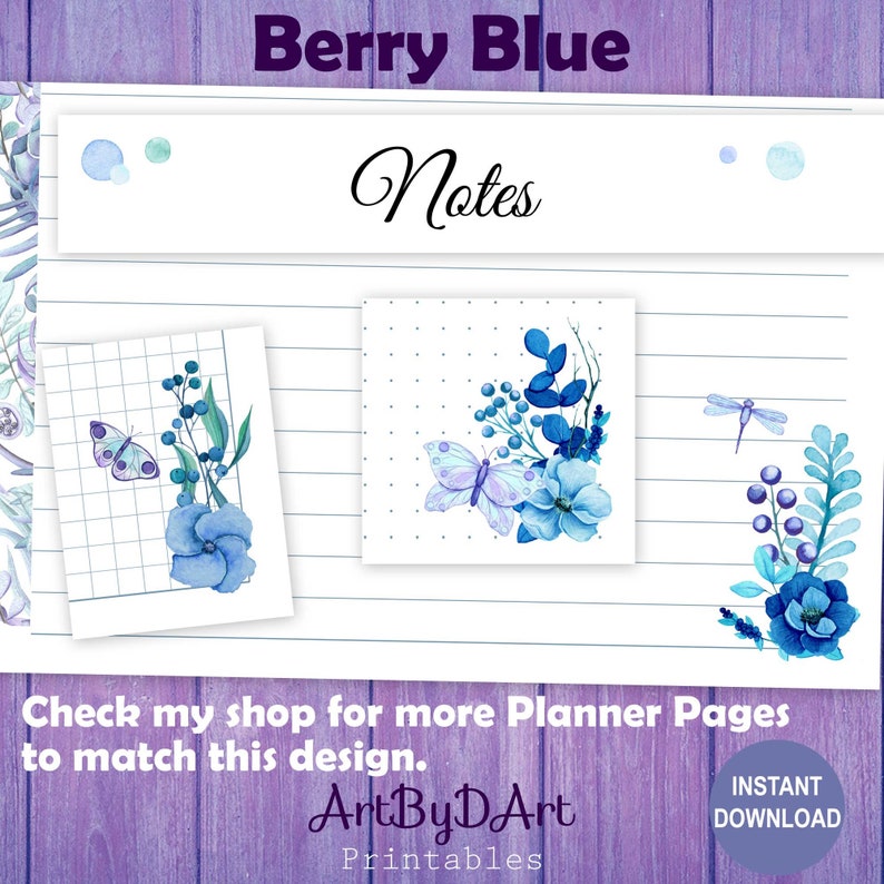 EDITABLE Planner Printable Notes Pages for A5 Planners, Berry Blue ...
