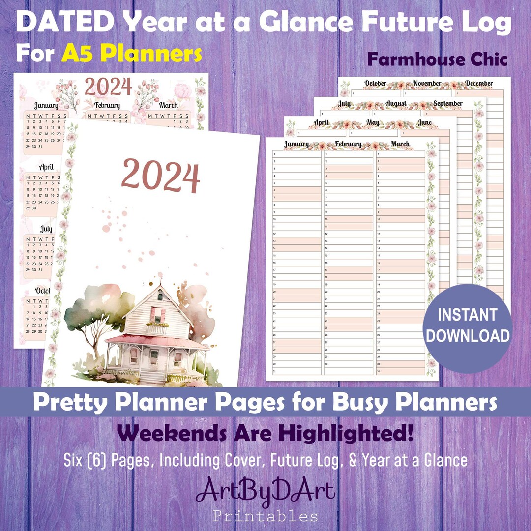 2024 DATED A5 Planner Year at a Glance Printable Calendar - Etsy