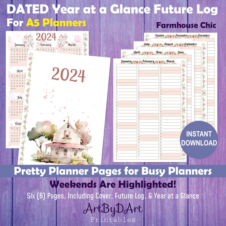 2024 DATED A5 Planner Year at a Glance Printable Calendar - Etsy