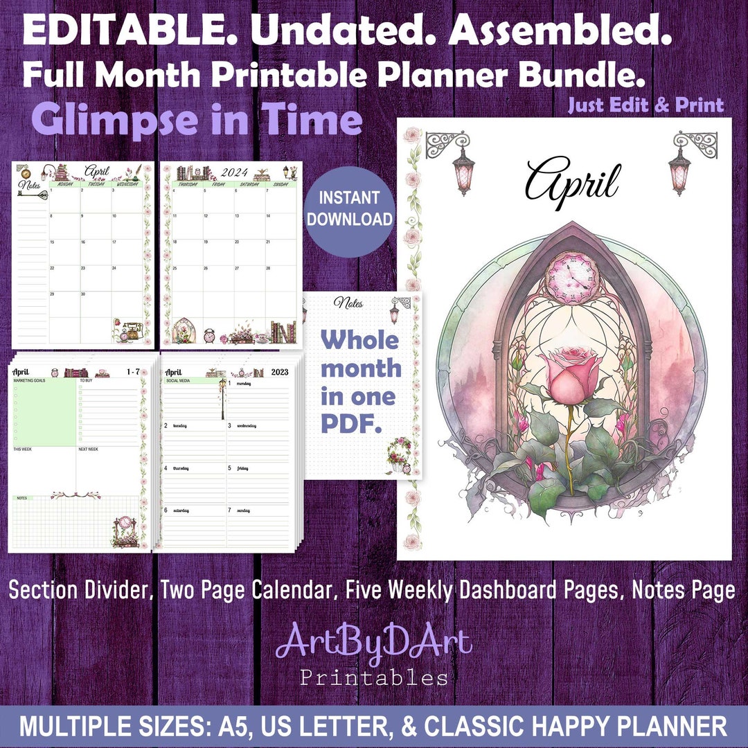 EDITABLE Assembled Full Month Planner Bundle for A5, US Letter, and ...