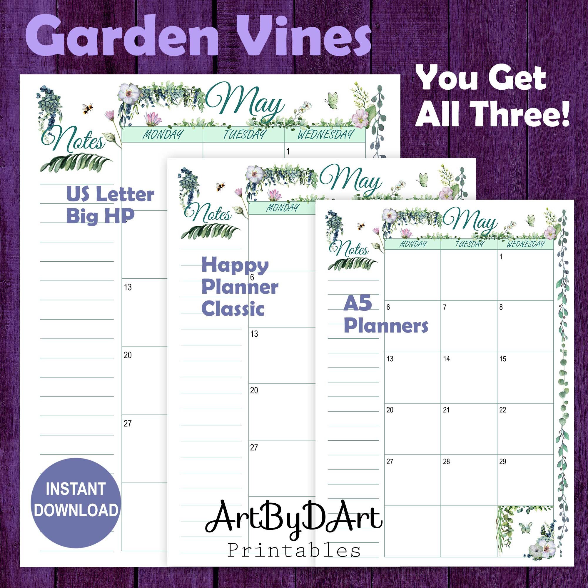 EDITABLE Floral Theme Printable Calendar Bundle of 3 Designs for A5, US ...