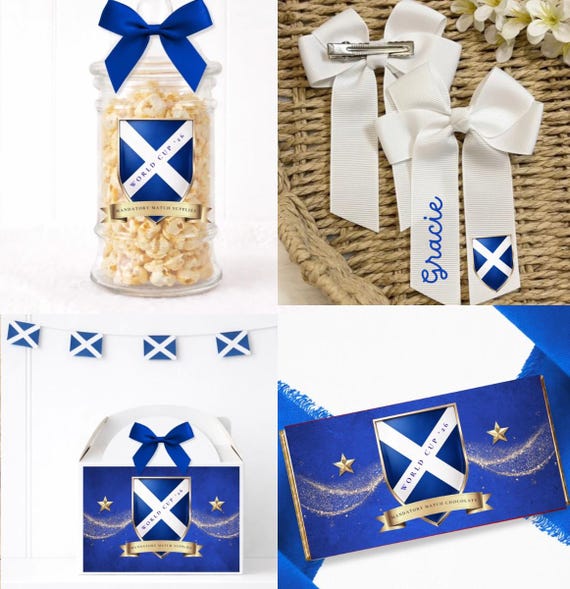 Personalised Scotland World Cup Treats Gifts Ideas Snacks Wrapper Football Hair Bow Personalised | Scotland | Gift | Personalised