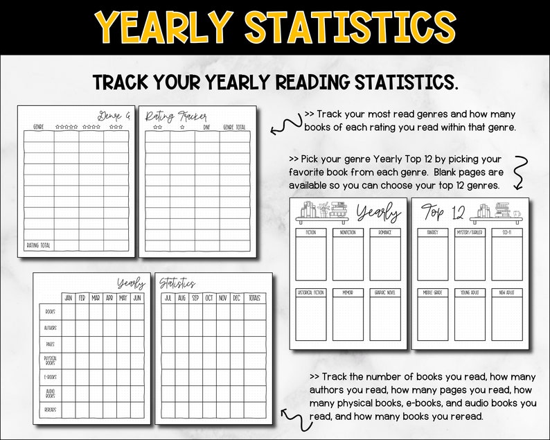 Reading Statistics Pages for Reading Journal // Printable Etsy