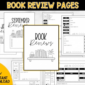 Book Review pages for Reading Journal // printable, download, dotted reading journal, planner, tracker, insert, pdf