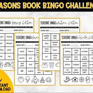 Seasons Book Bingo Reading Challenge // printable, download, dotted reading journal, planner, book tracker, insert, pdf