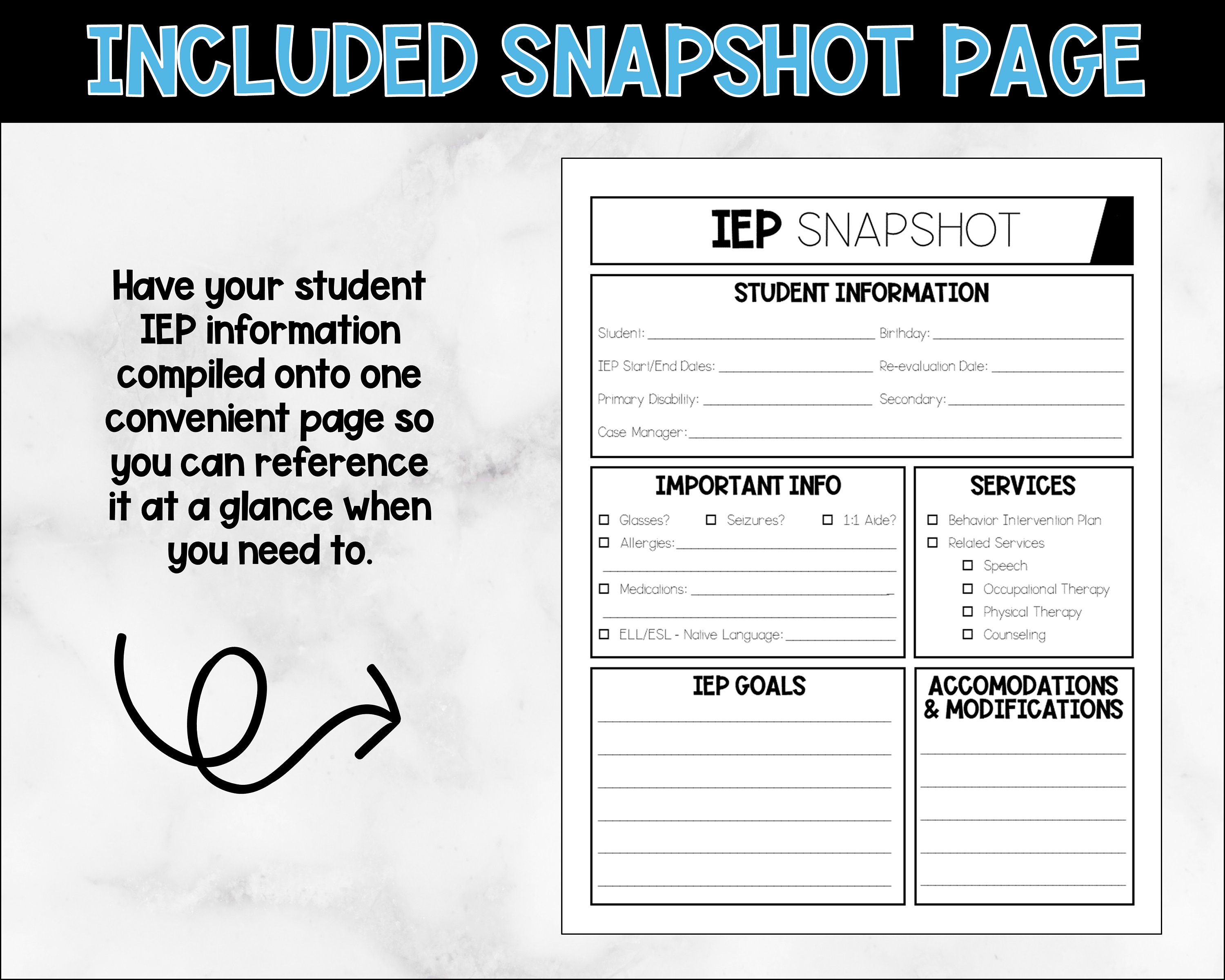 iep-snapshot-summary-black-and-white-special-education-etsy