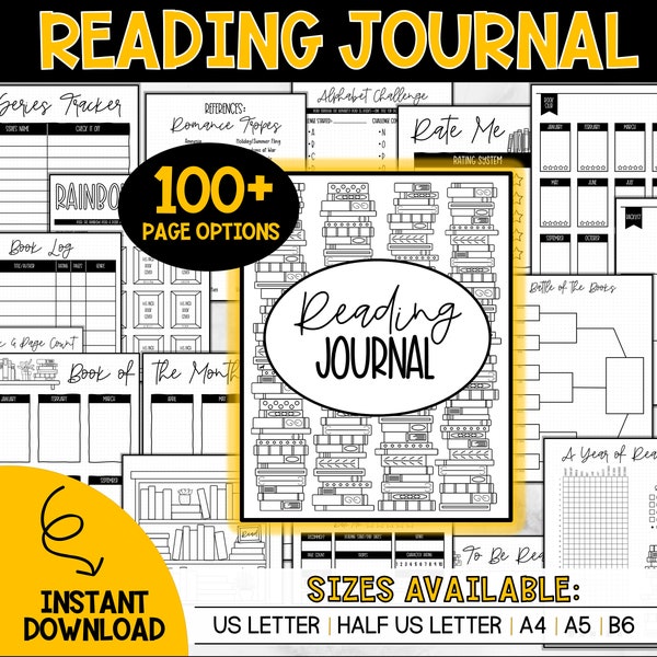 Book Reading Journal Planner // printable, dotted reading journal, planner, tracker, insert, pdf